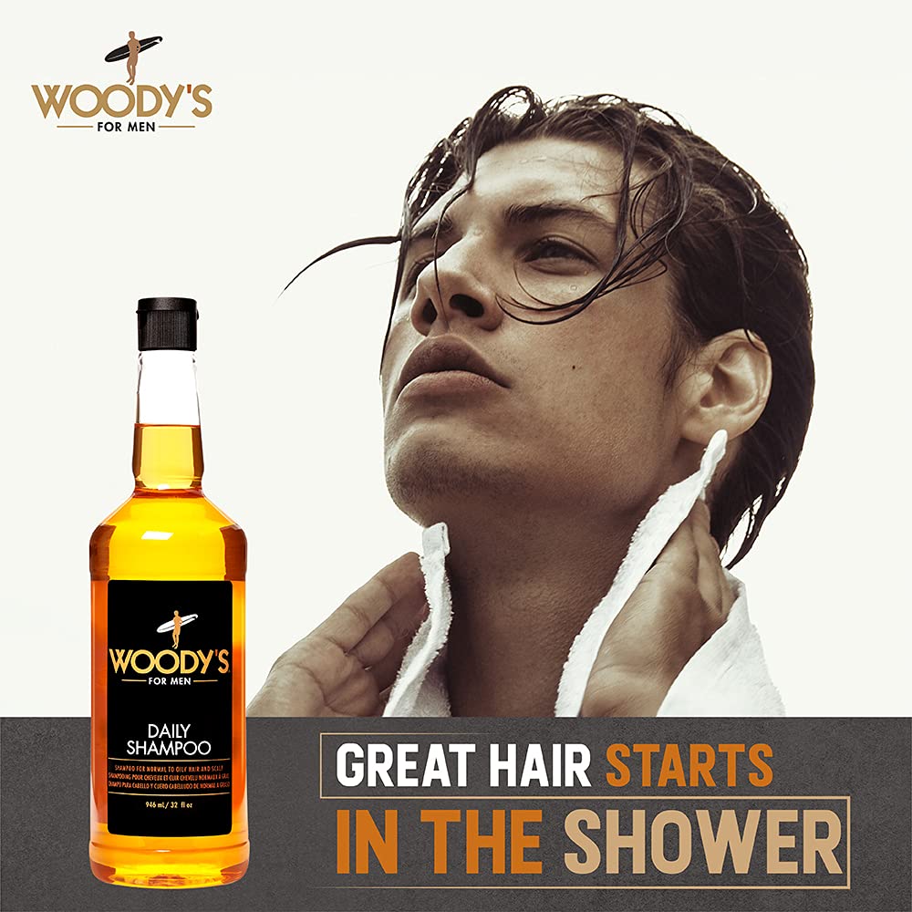 Woody's Daily Shampoo for Men - Sulfate-Free, Hydrating Hair Care, All Natural & Organic, Refreshing Scalp Cleanser Mens Shampoo, 32 fl oz